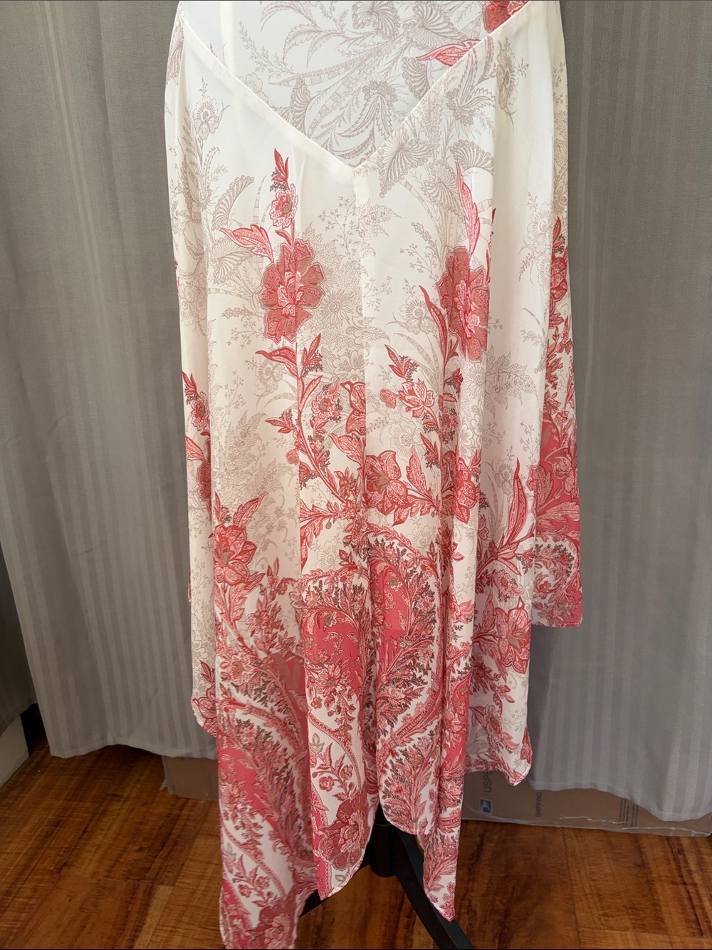Sleeveless Creme and Coral Floral Cowl Neck Maxi Dress - Picture 4 of 7